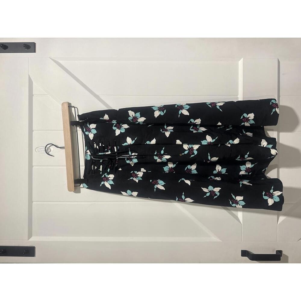 Maeve Anthropologie Zadie Black Floral Lace-Up Midi Skirt